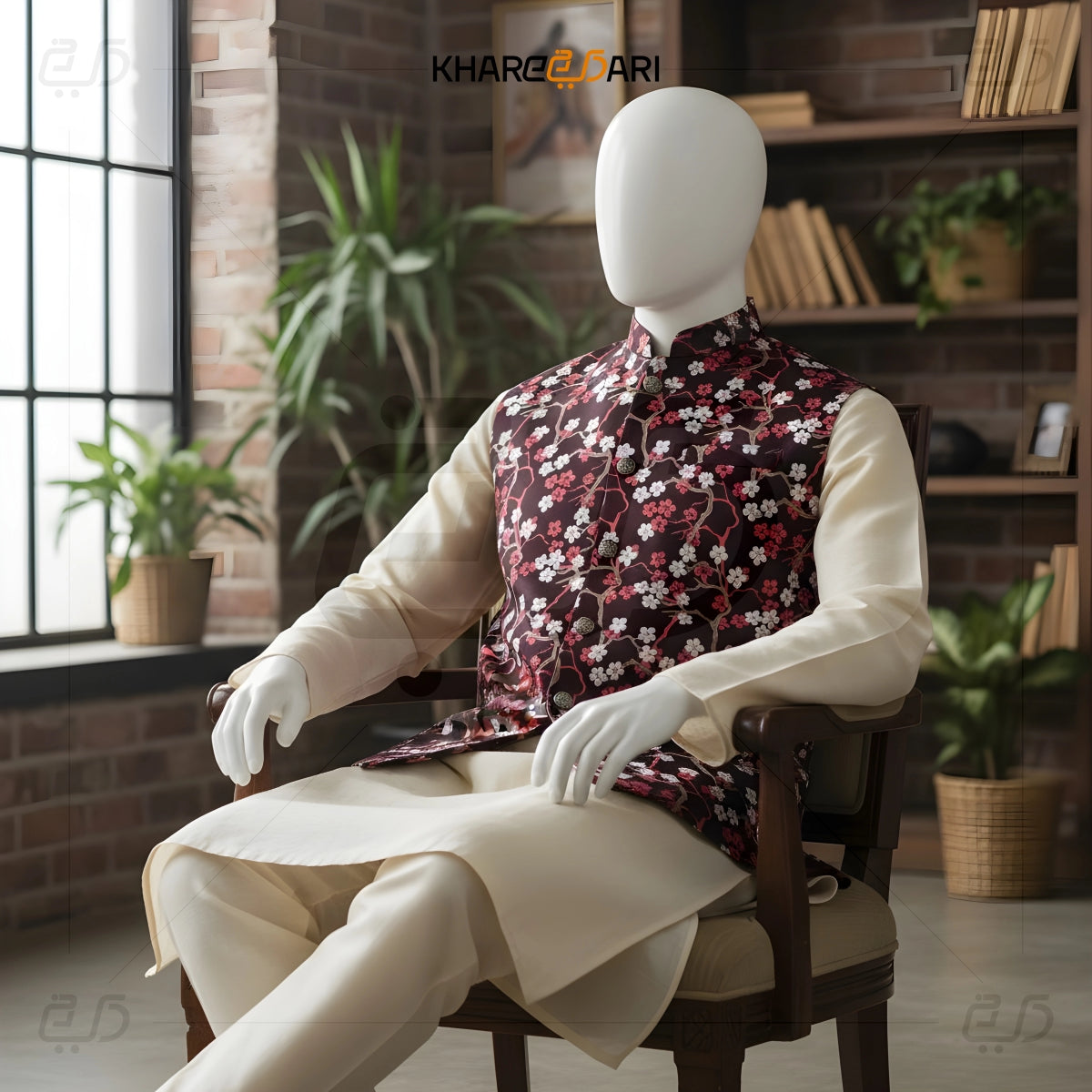 Blossom Printed Nehru Style Waistcoat (Sadri)