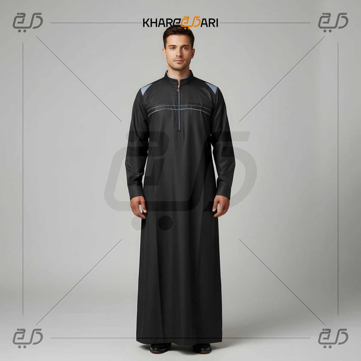 Black Modern Contrast Panel Thobe