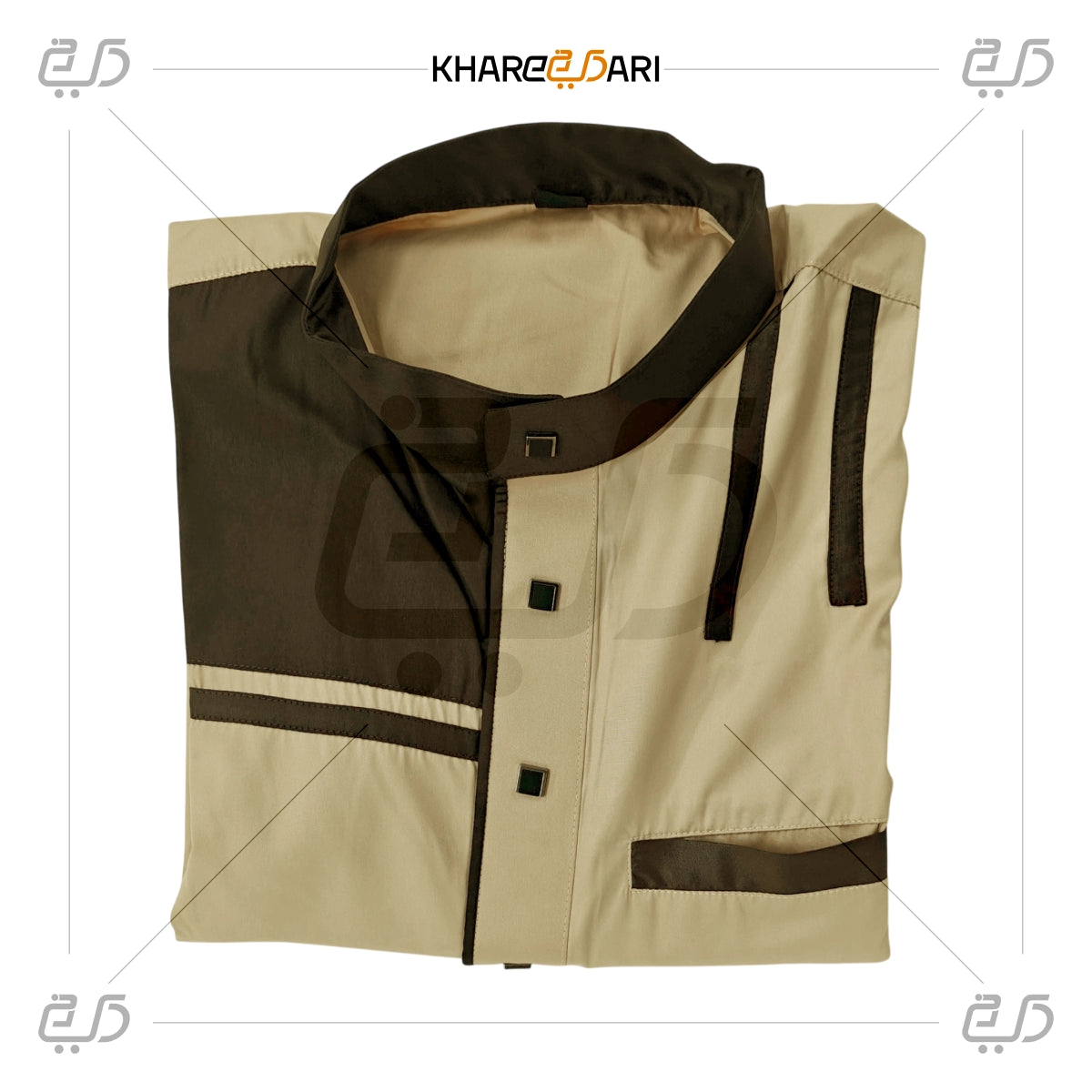 Beige Dual-Panel Modern Collar Jubba