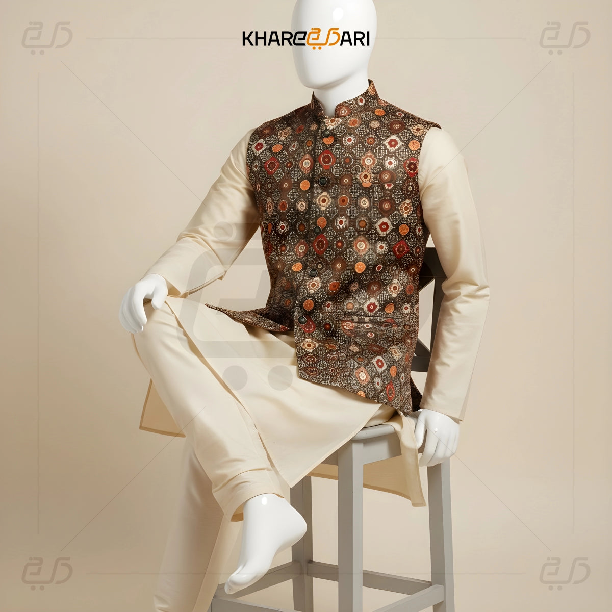 Ethnic Printed Satin Nehru Jacket (Sadri)