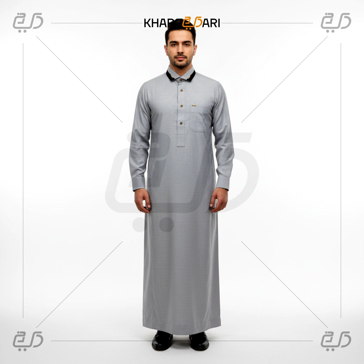 Light Grey Men’s Saudi Collar Thobe