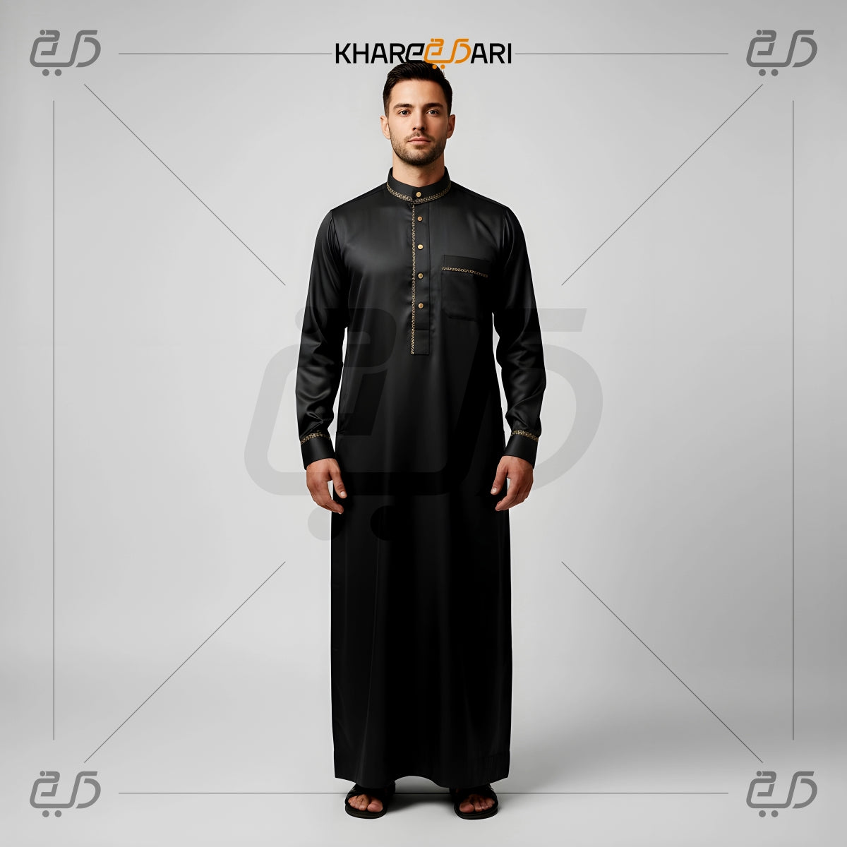 Black Embroidered Saudi Panel Jubba
