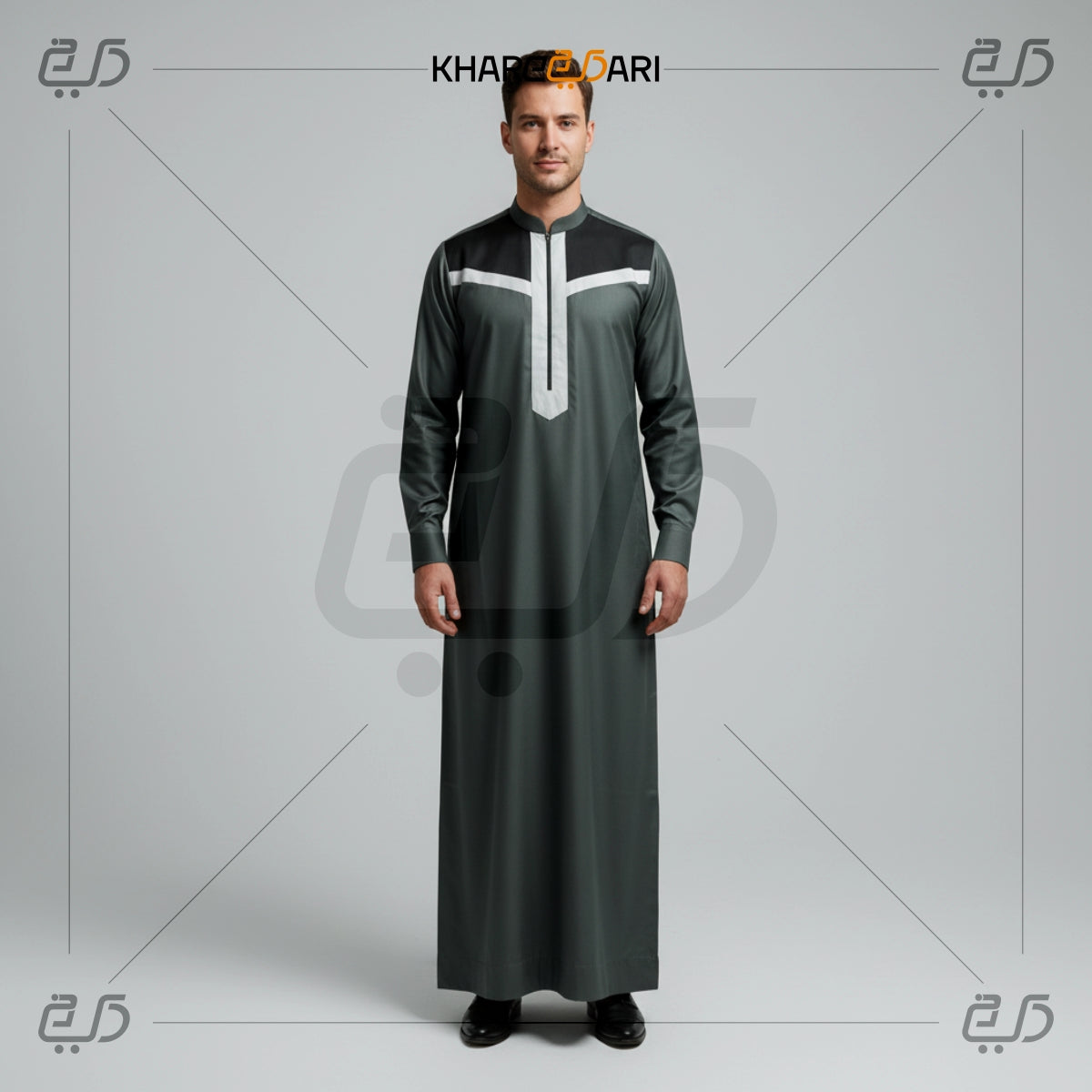 Contrast Panel Half-Zip Saudi Style Jubba