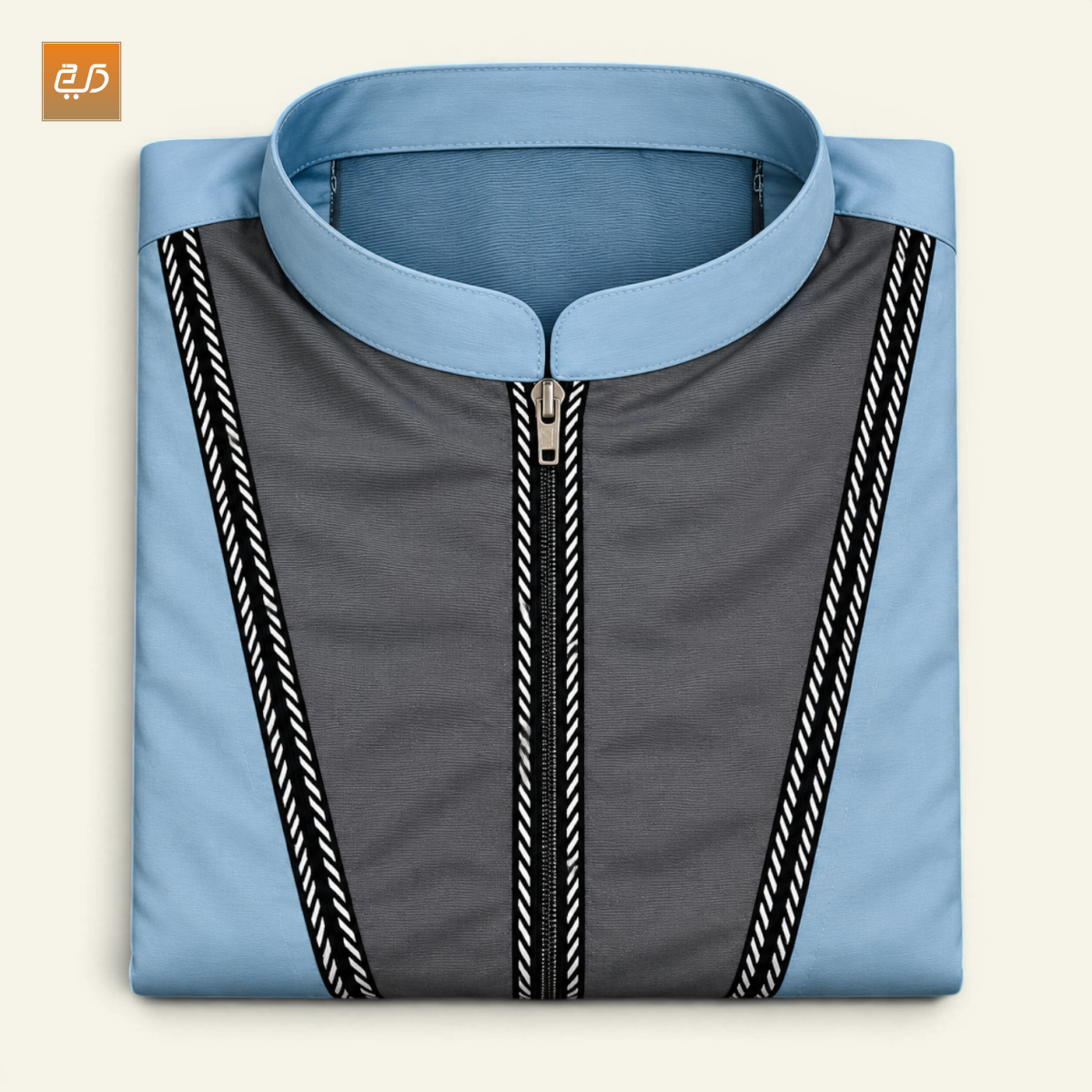 Sky Blue Men’s Contrast Panel Zip Collar Jubba