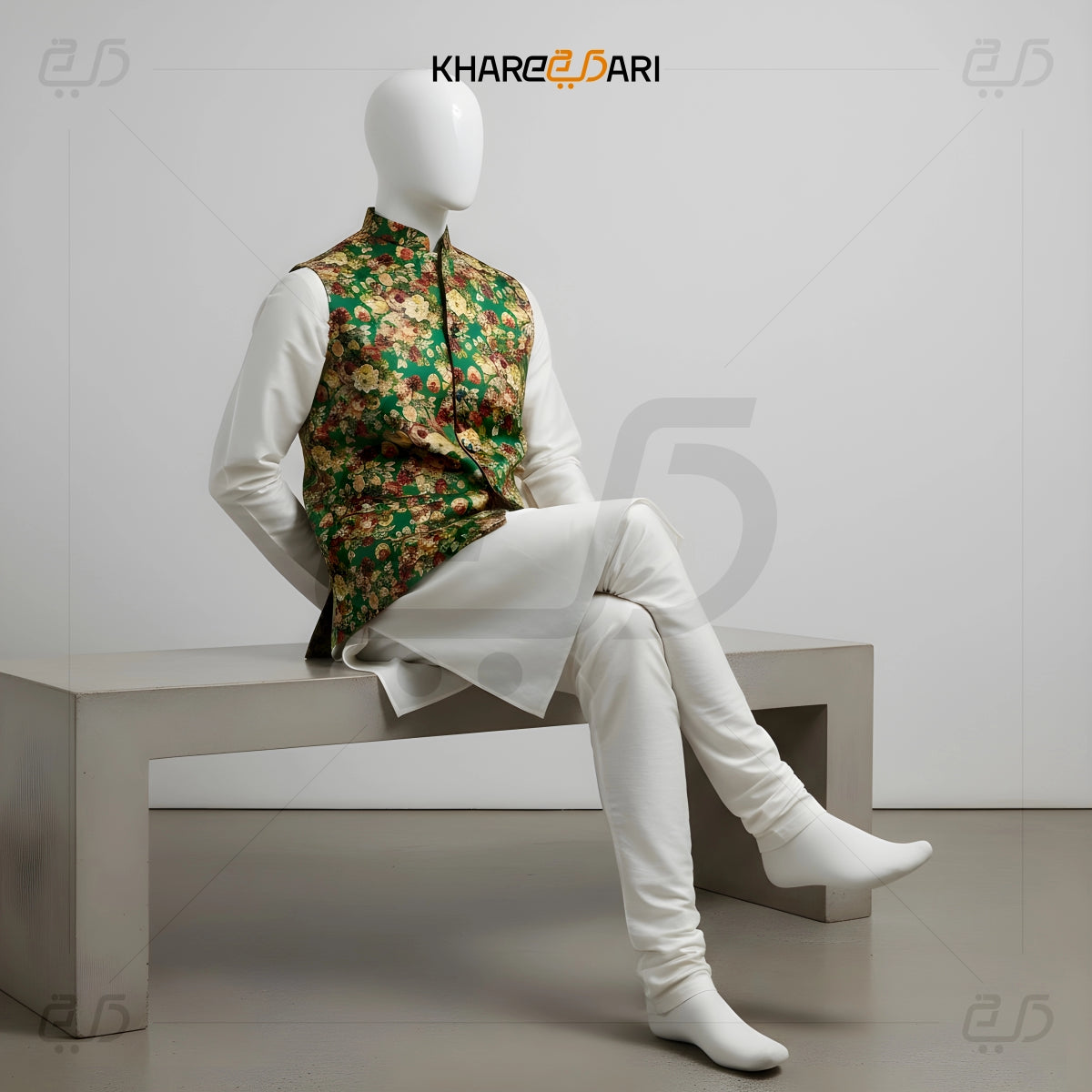 Floral Printed Satin Nehru Jacket (Sadri)