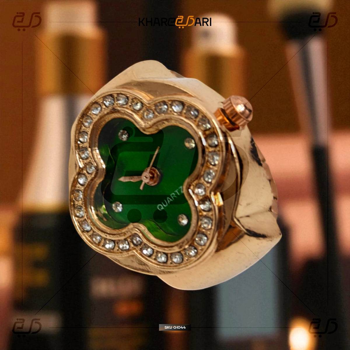 Elegant Flower Ring Watch – Gold Plated Quartz Finger Watch for Women - Khareedari 