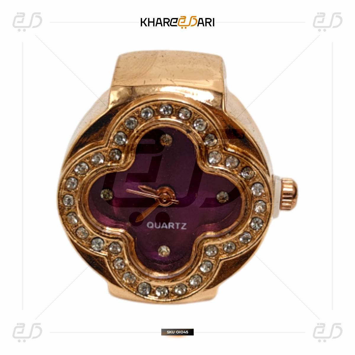 Elegant Flower Ring Watch – Gold Plated Quartz Finger Watch for Women - Khareedari 