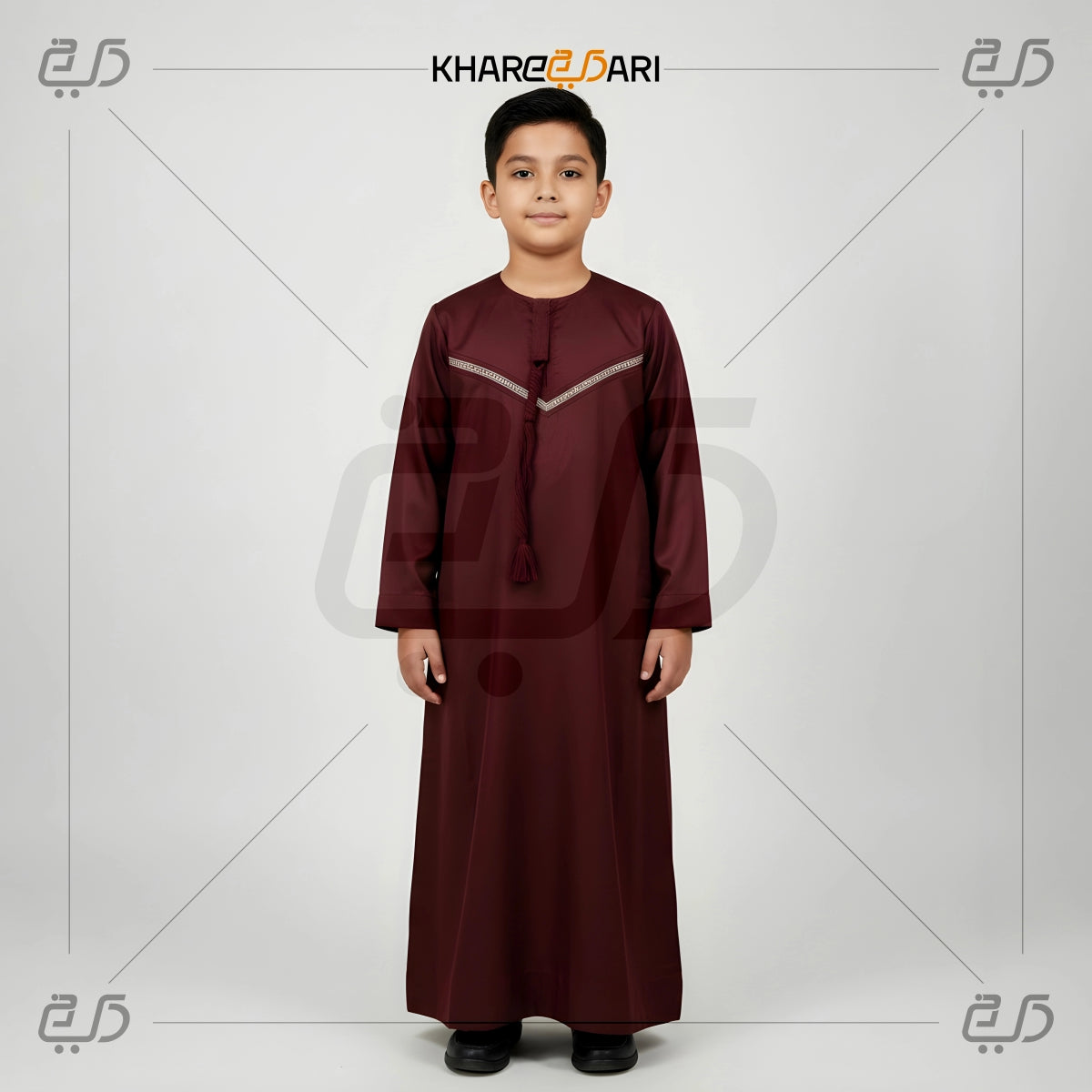 Maroon Omani Style Jubba for Kids