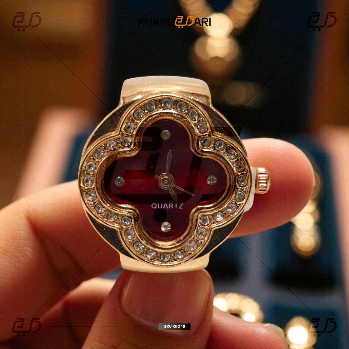 Elegant Flower Ring Watch – Gold Plated Quartz Finger Watch for Women - Khareedari 