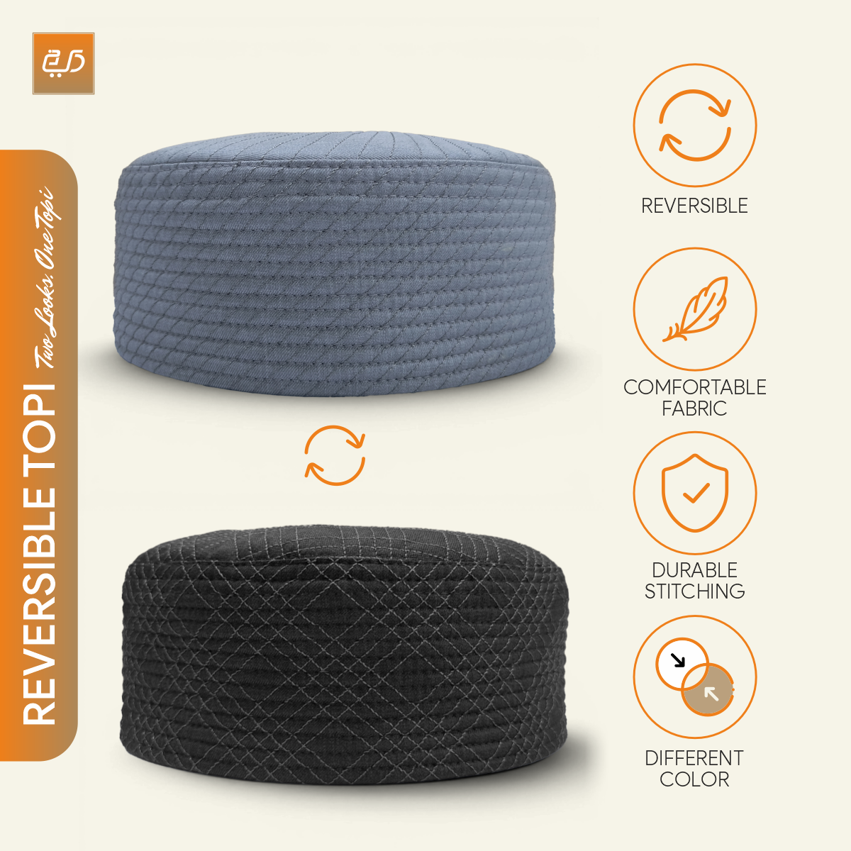 Reversible Namaz Cap | Premium Dual Color Topi