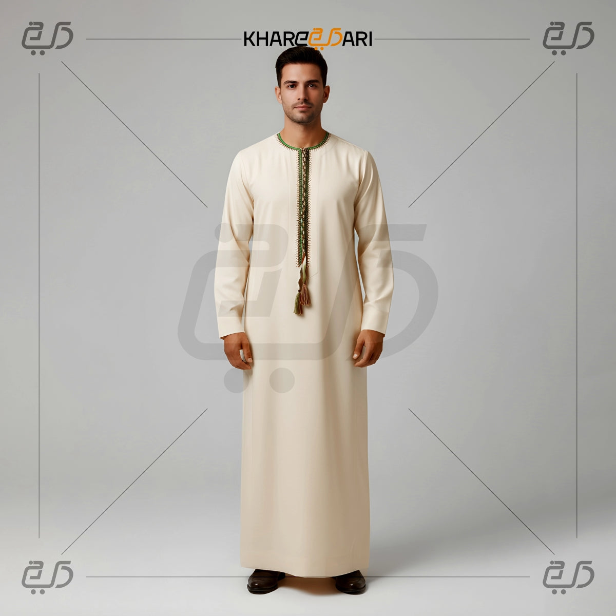 Cream Moroccan Tassel Neck Jubba