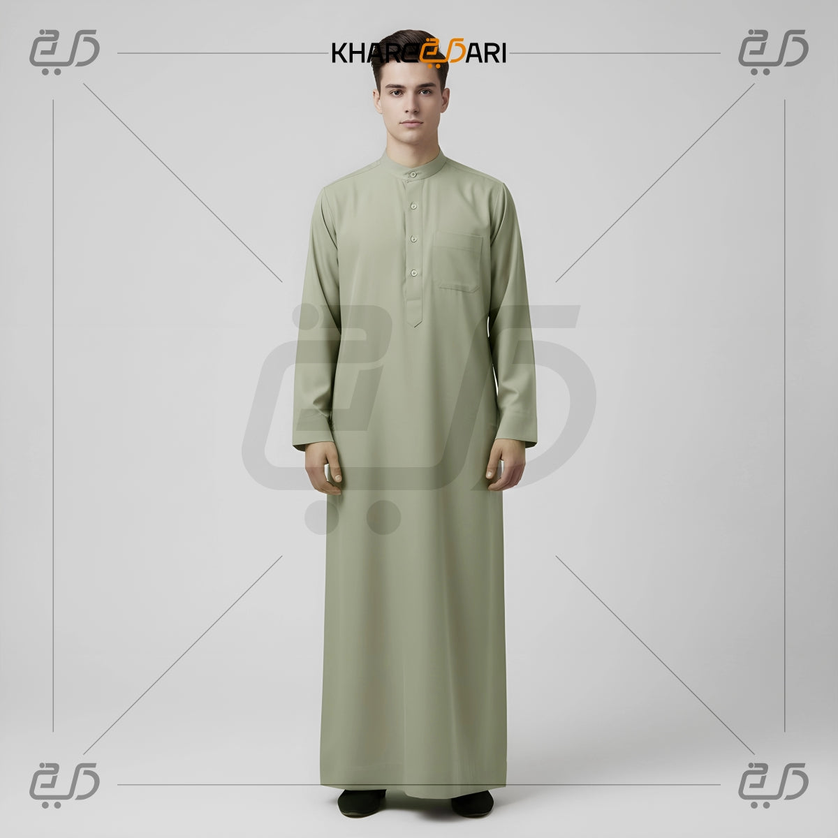 Olive Green Classic Buttoned Jubba