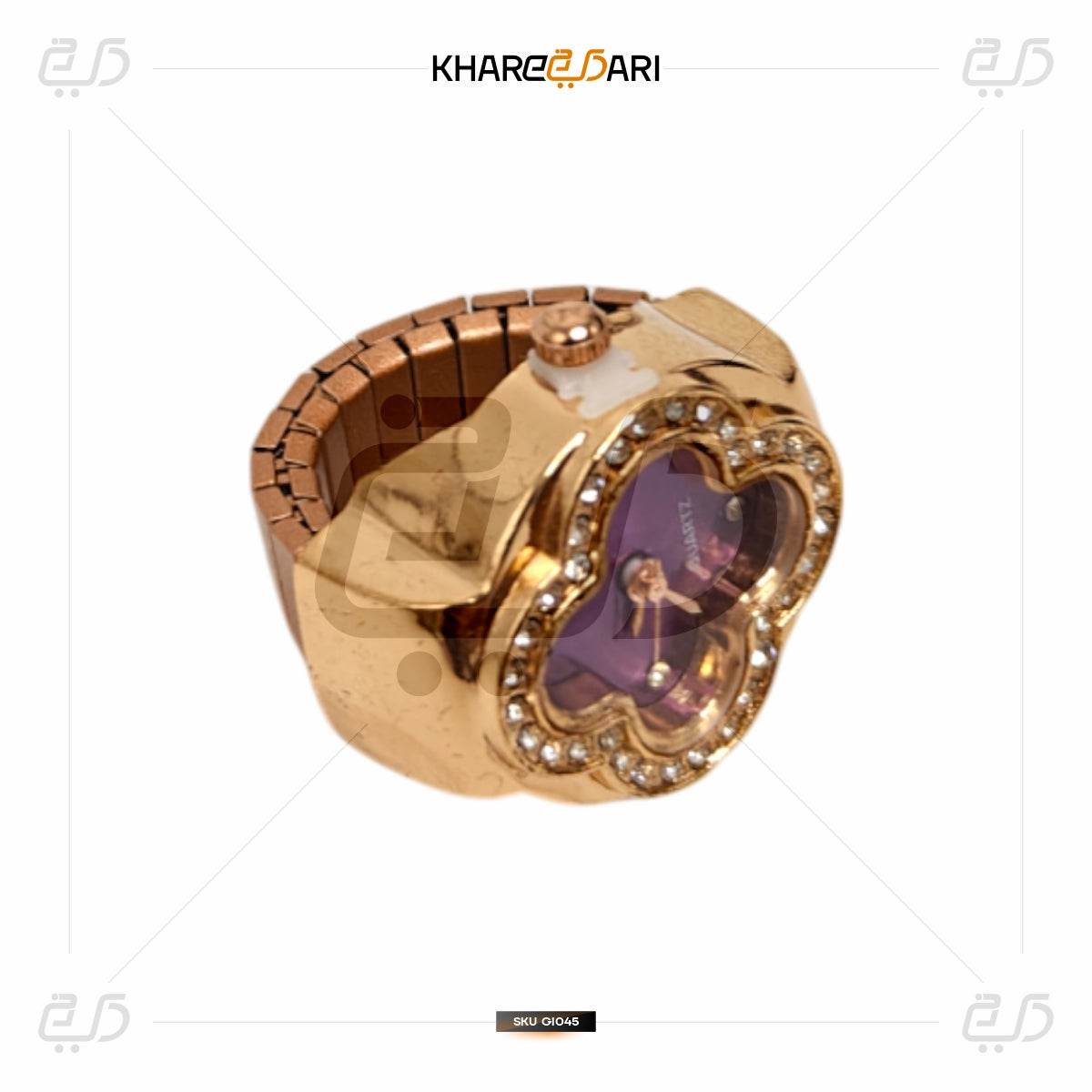 Elegant Flower Ring Watch – Gold Plated Quartz Finger Watch for Women - Khareedari 