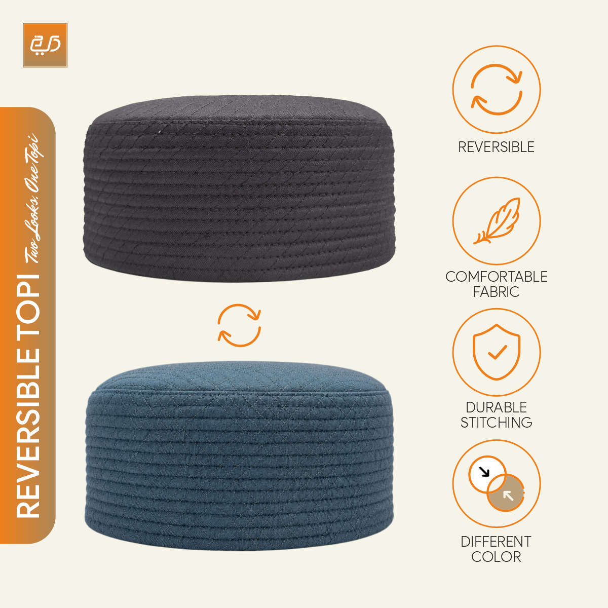 Reversible Namaz Cap | Premium Dual Color Topi