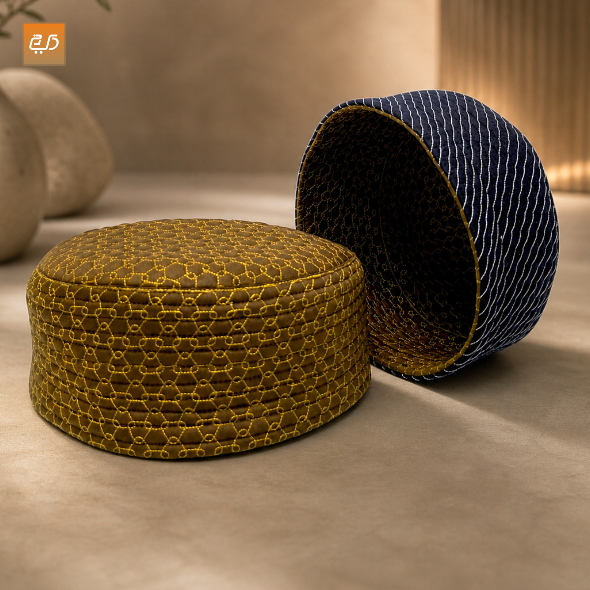 Premium Reversible  Dual Design (Geometric & Chevron Stitch) Prayer Topi