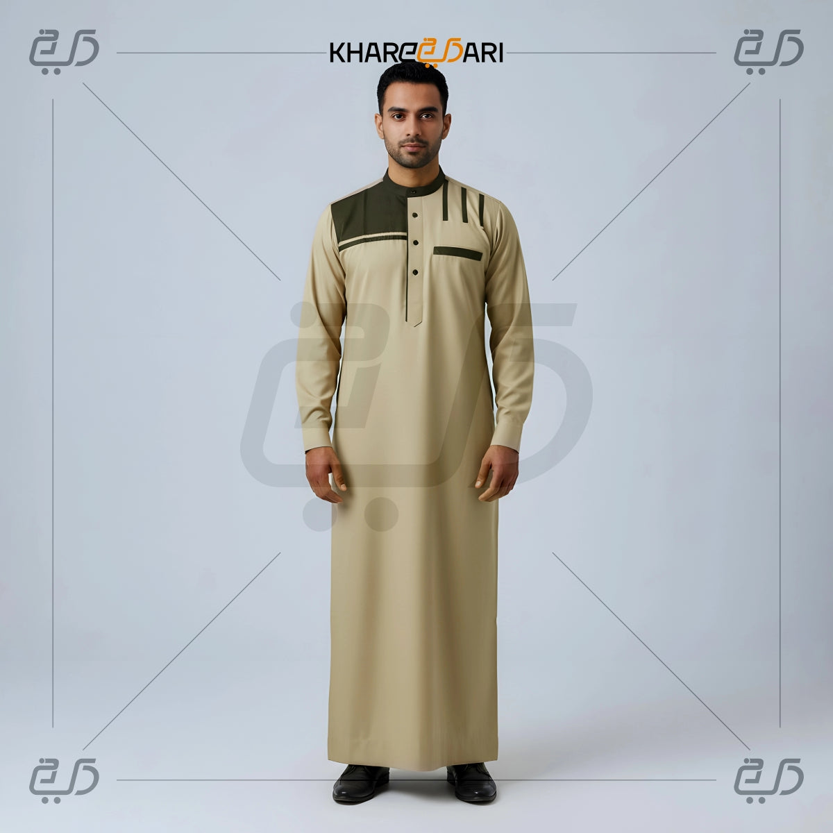 Beige Dual-Panel Modern Collar Jubba
