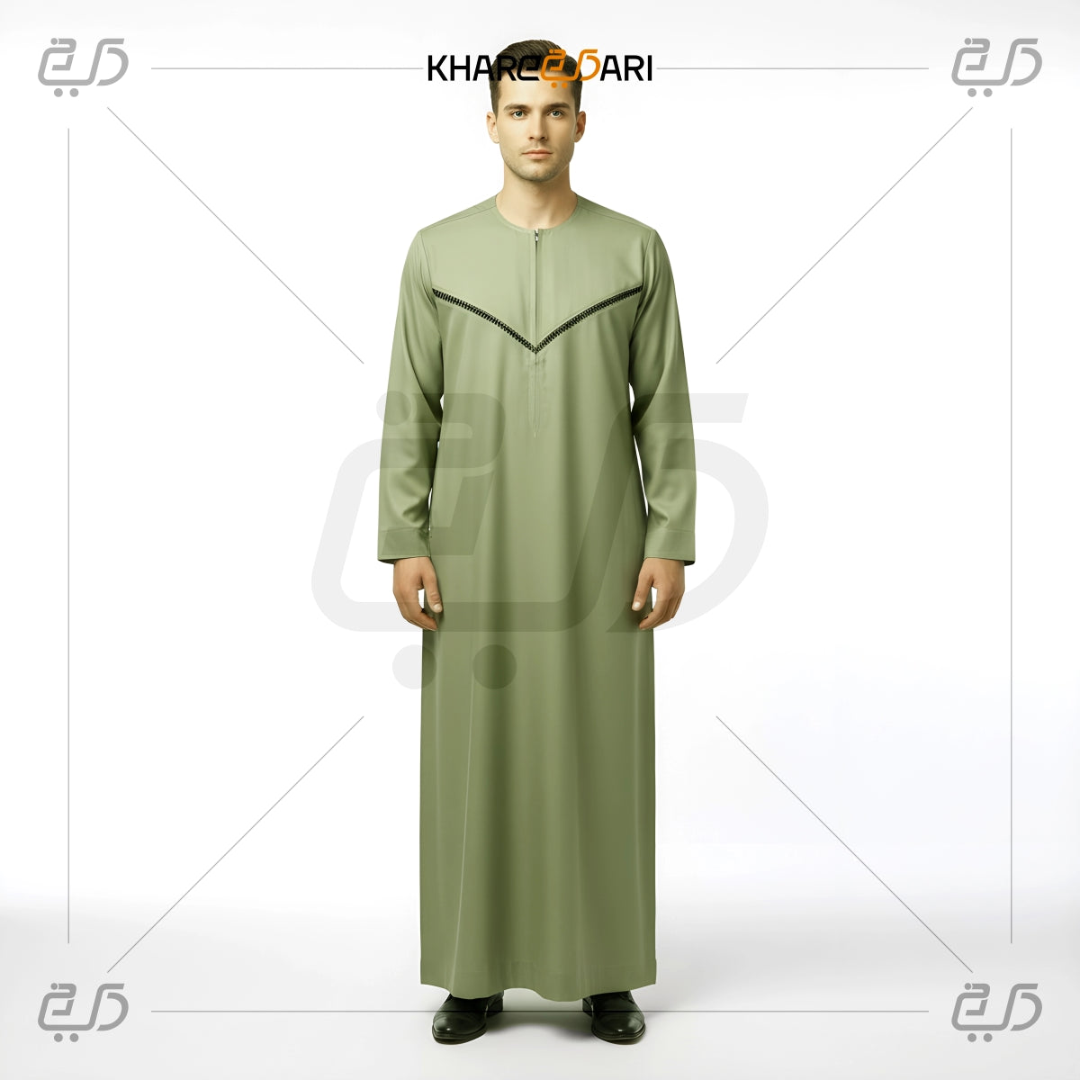 Classic V-Panel Olive Green Omani Jubba