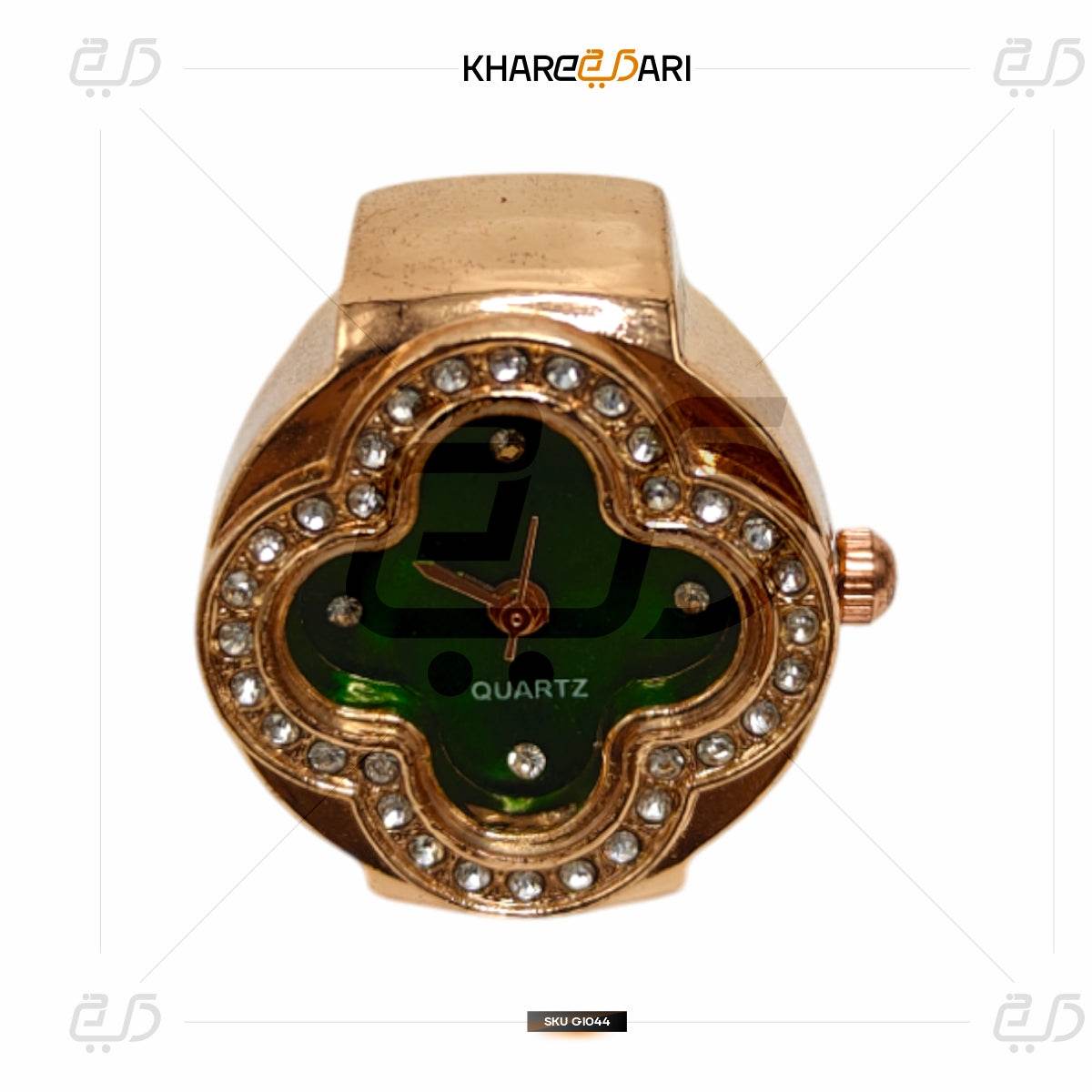 Elegant Flower Ring Watch – Gold Plated Quartz Finger Watch for Women - Khareedari 