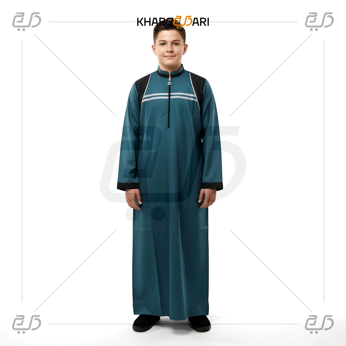 Teal Blue Dual-Stripe Half-Zip Jubba