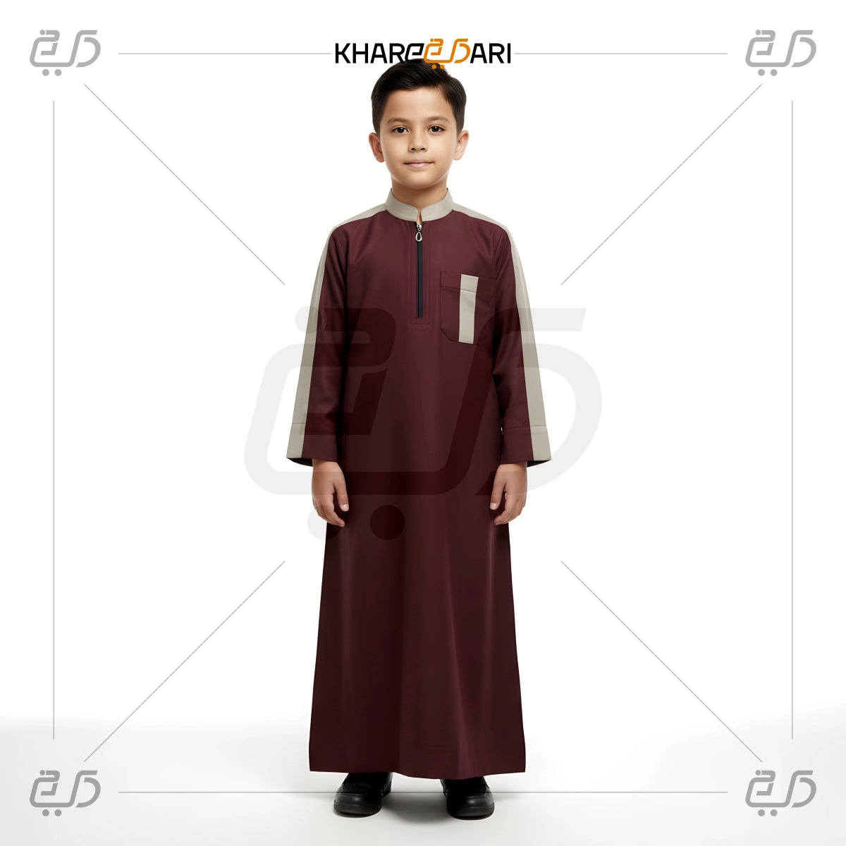 Maroon Contrast Zip-Up Jubba