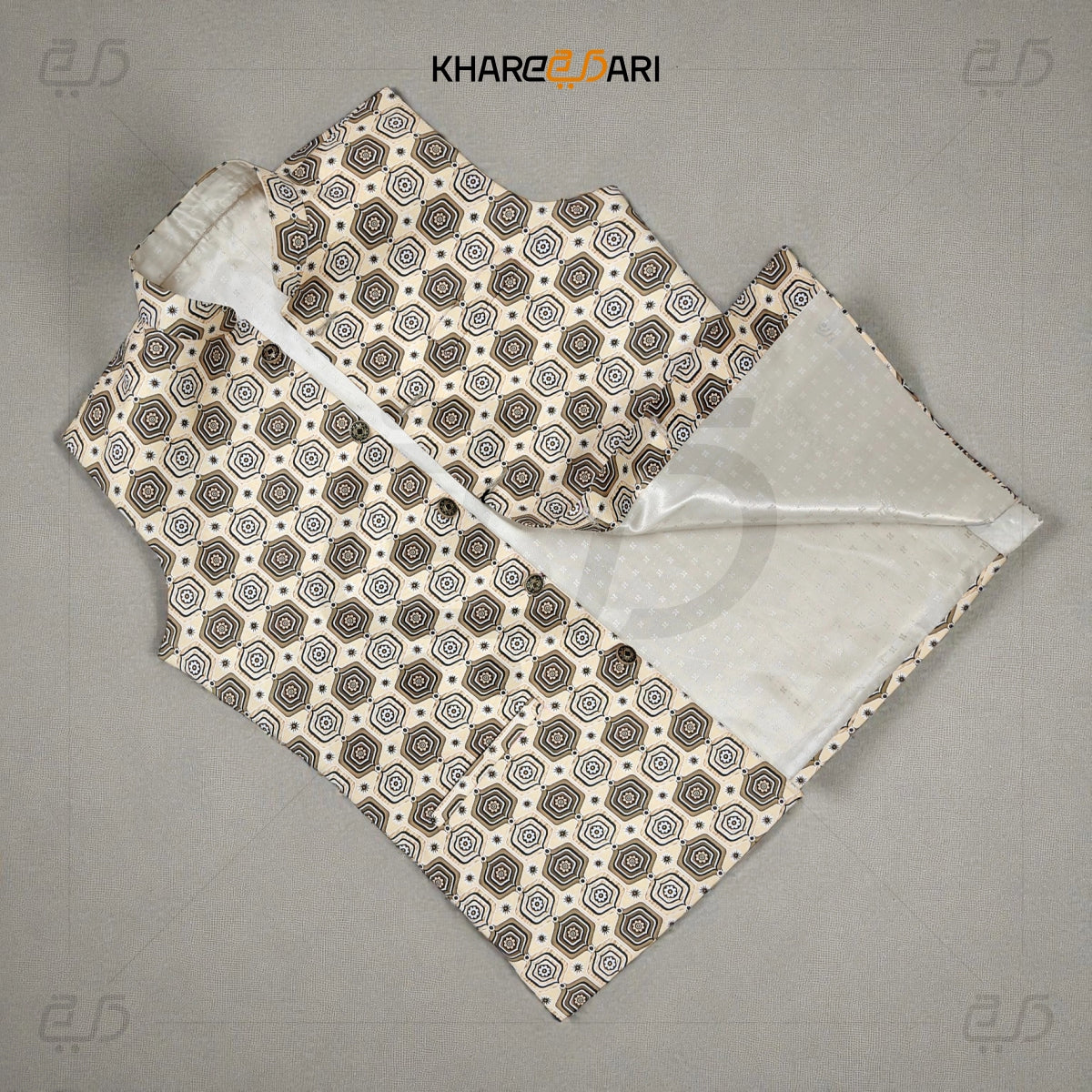 Hexagon Printed Satin Nehru Jacket (Sadri)