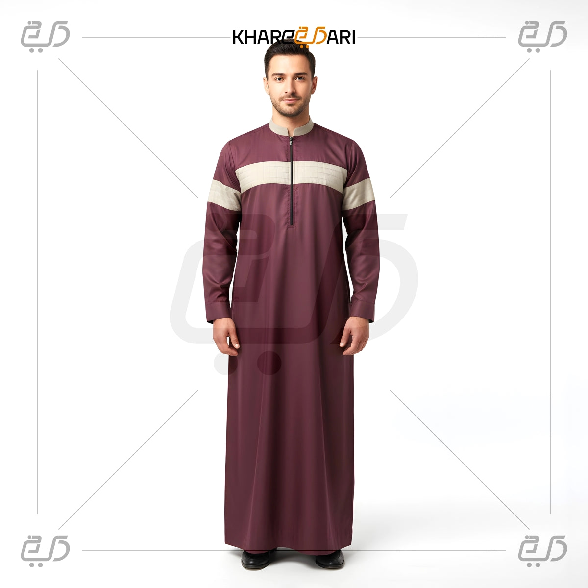 Maroon & Cream Half-Zip Dual Chest Panel Jubba