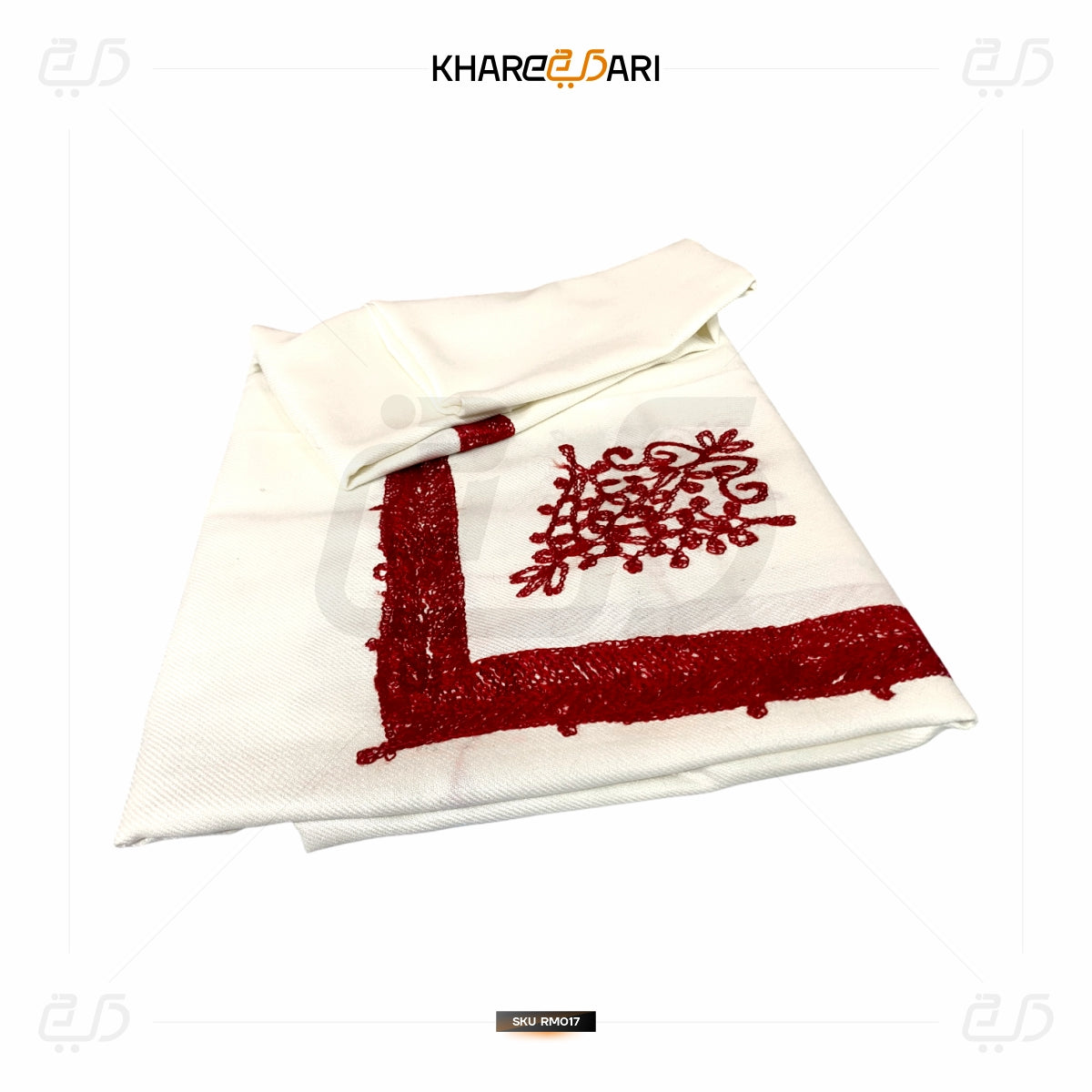 White Scarf with Red Embroidered Border