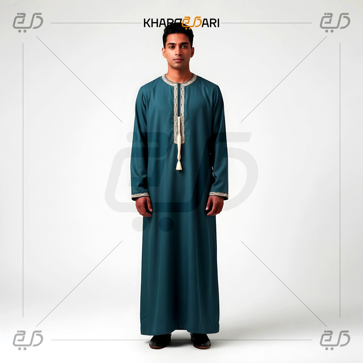 Teal Blue Moroccan Embroidered Tassel Jubba