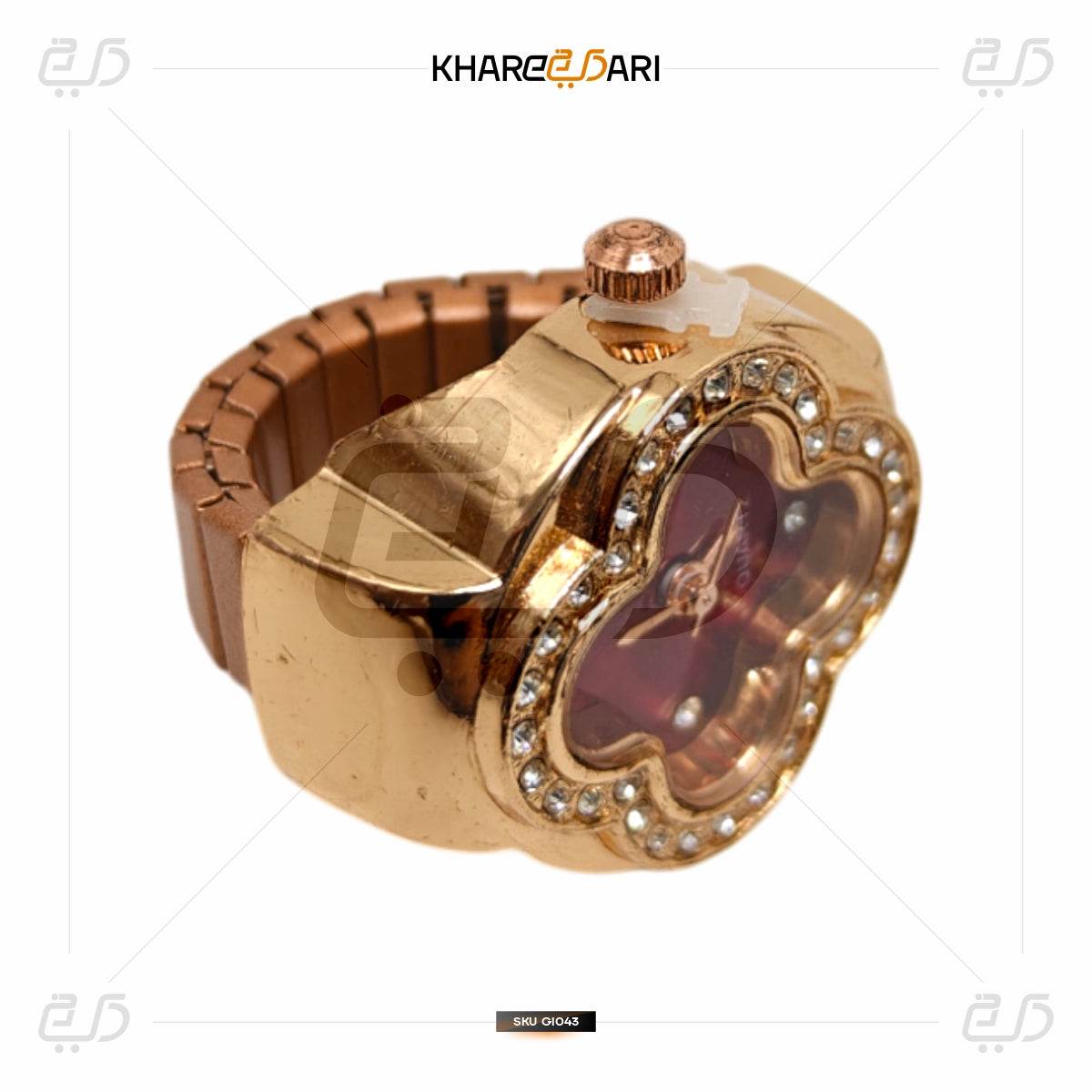 Elegant Flower Ring Watch – Gold Plated Quartz Finger Watch for Women - Khareedari 