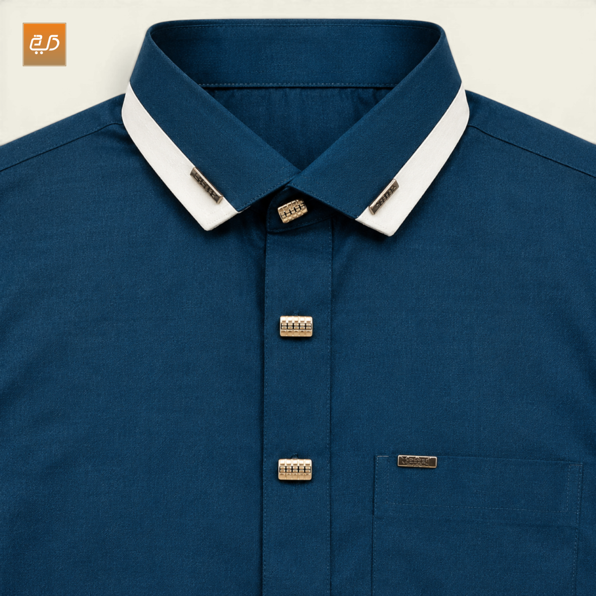 Saudi Contrast Collar Jubba | Blue