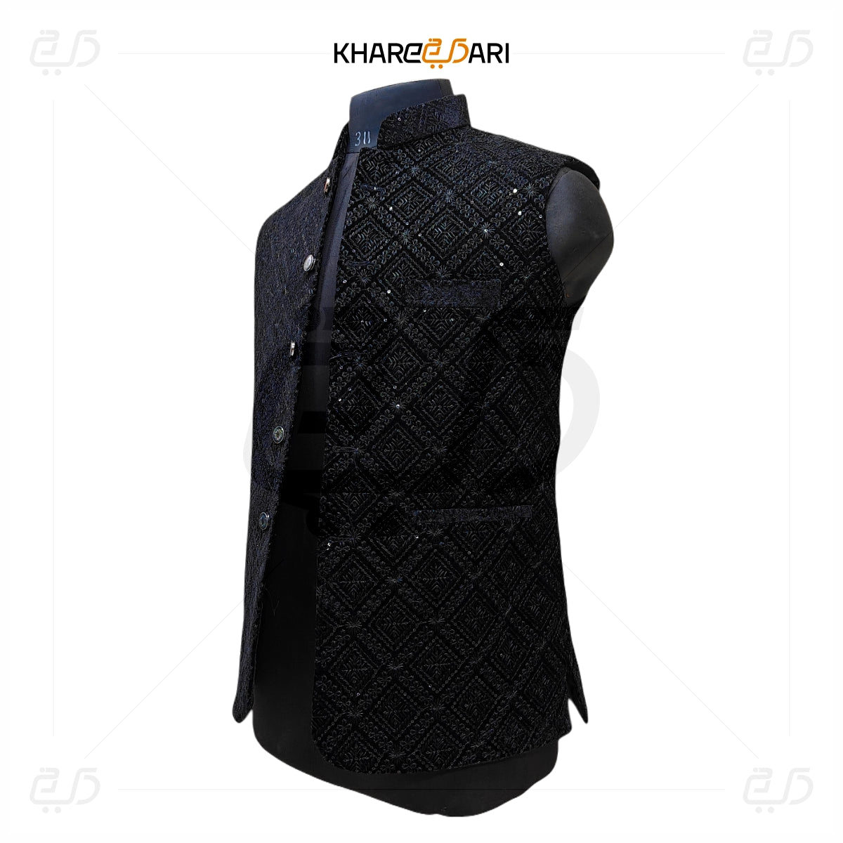 Diamond Pattern Velvet Nehru Jacket (Sadri)