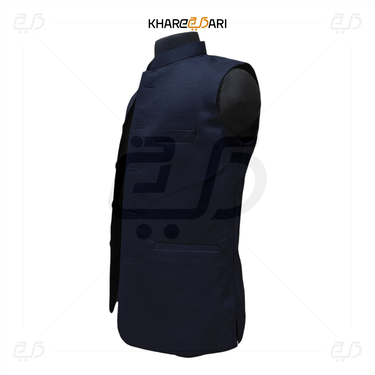 Navy blue vest with a brand logo on a white background Blue