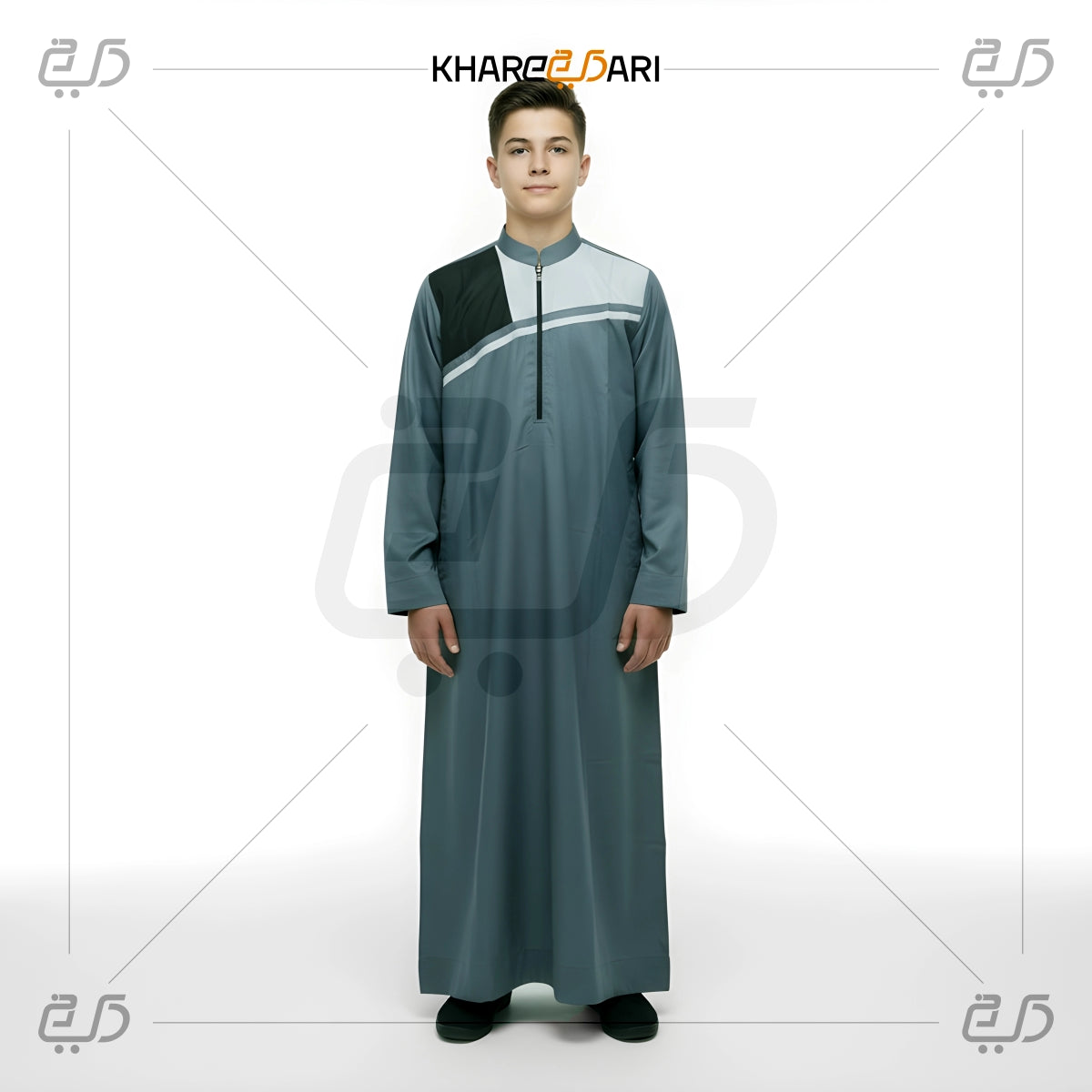 Navy & Sky Blue Diagonal Panel Half-Zip Jubba