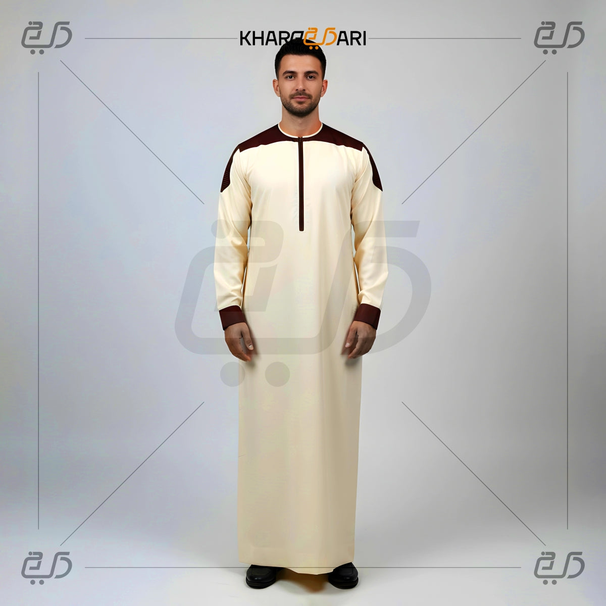 Shoulder Contrast Half-Zip Saudi Casual Jubba