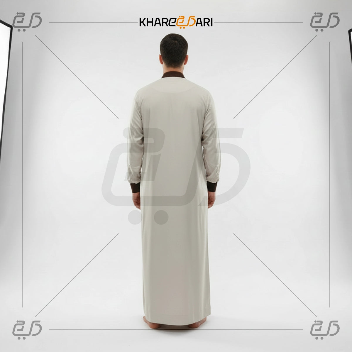 Cream & Brown Two-Tone Panel Emirati Style Jubba