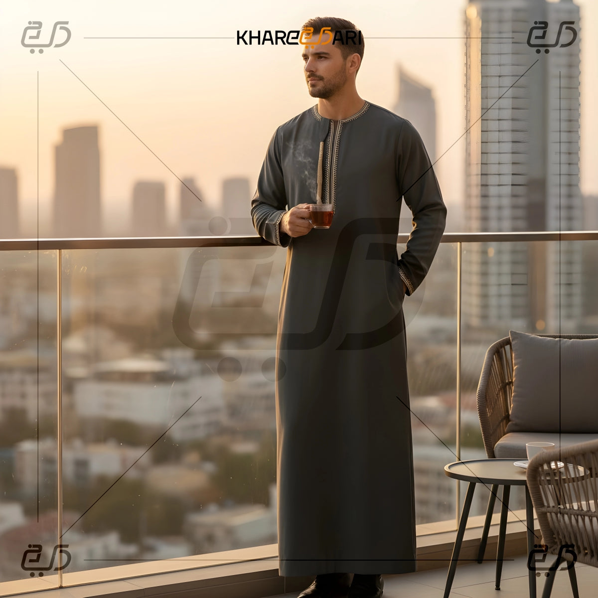 Olive Green Luxury Embroidered Men's Thobe