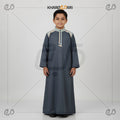 Grey Contrast Collar Jubba For Kids
