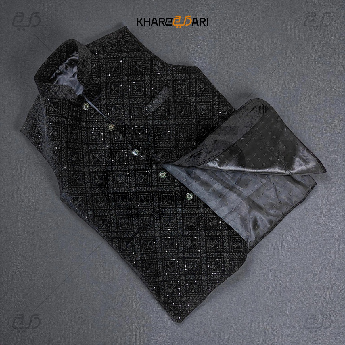 Diamond Pattern Velvet Nehru Jacket (Sadri)