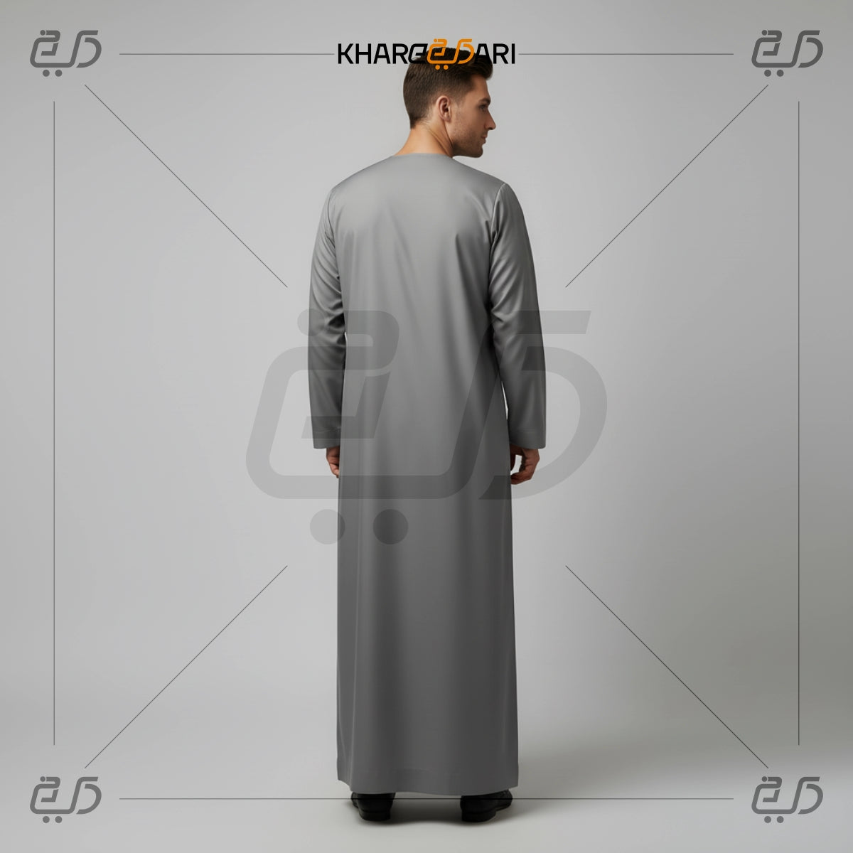 Modern Grey Emirati Round Collar Thobe