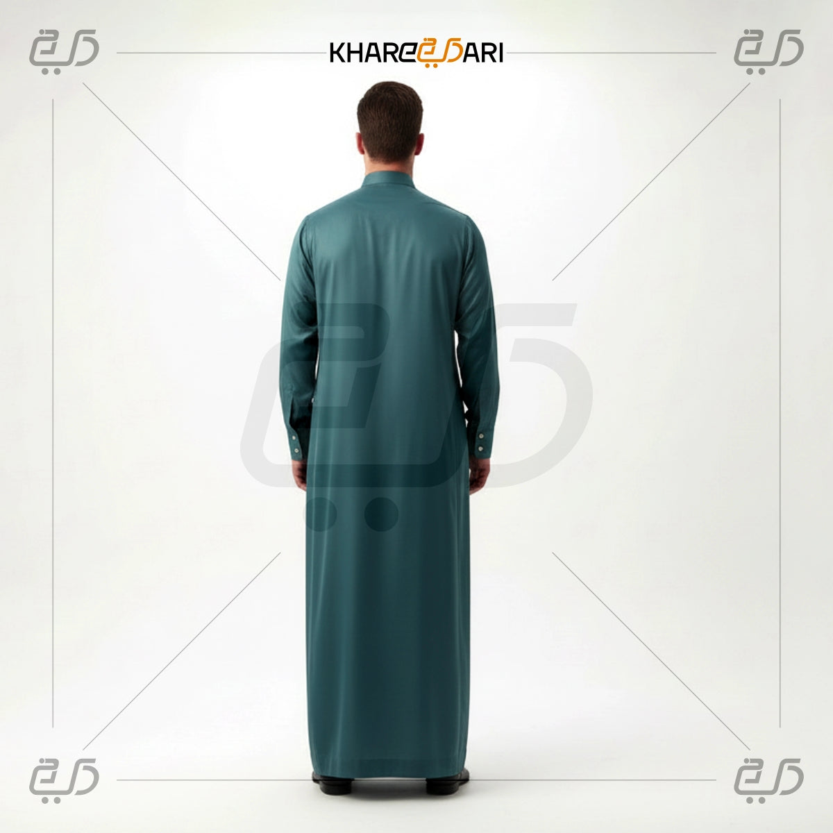 Teal Blue Classic Saudi Style Buttoned Jubba