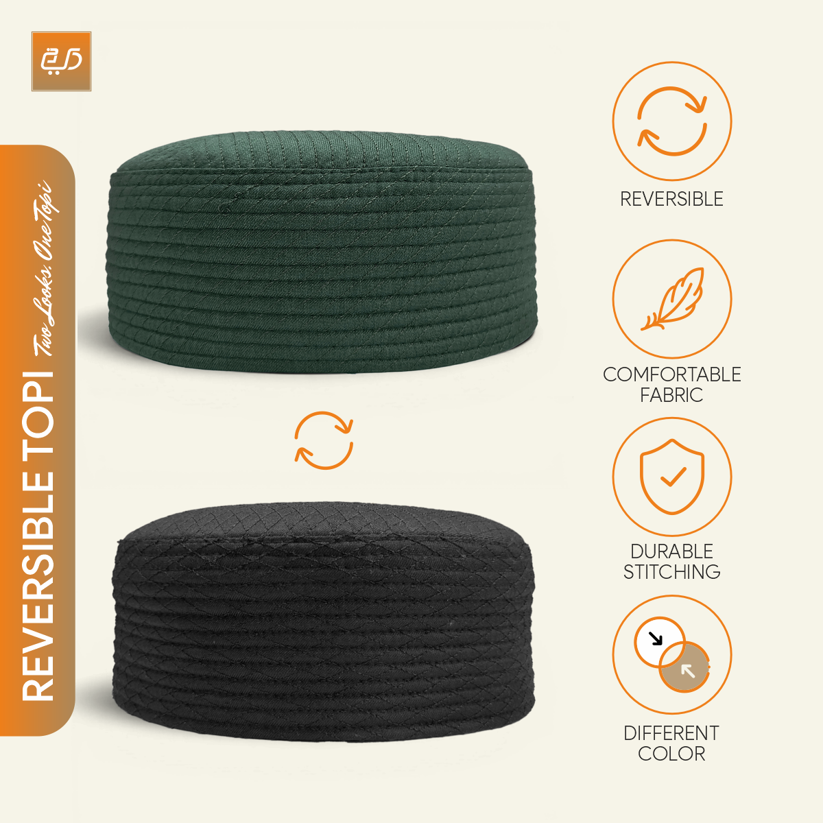 Reversible Namaz Cap | Premium Dual Color Topi