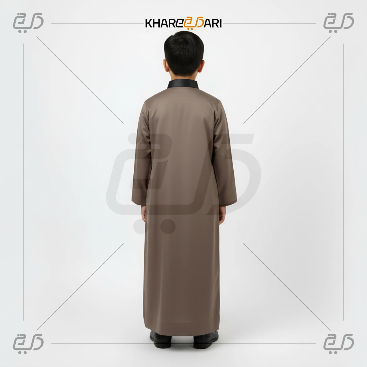 Men's Brown Thobe with Cream & Black Panel