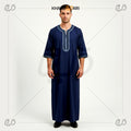 Navy Thobe with Sky Blue Embroidery