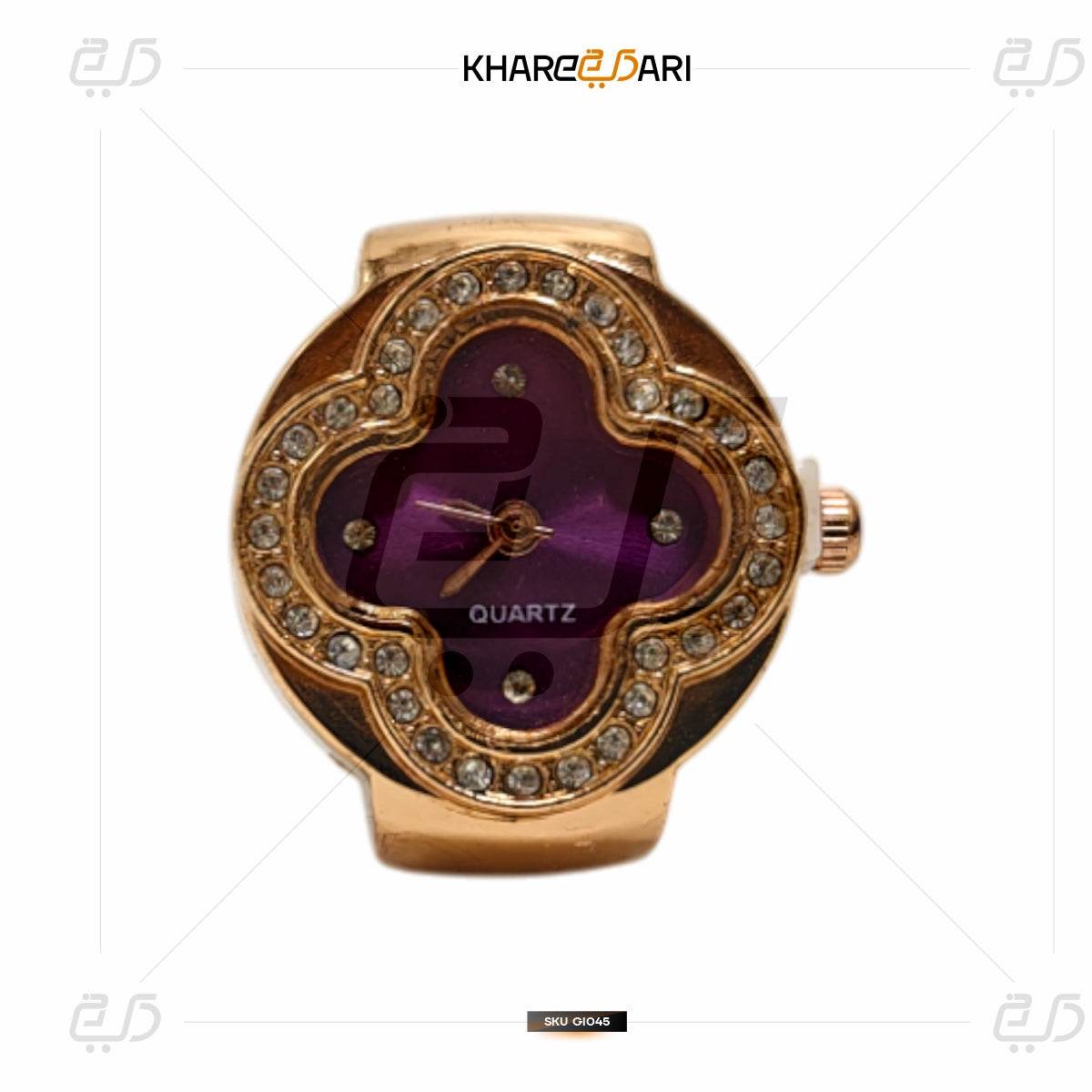 Elegant Flower Ring Watch – Gold Plated Quartz Finger Watch for Women - Khareedari 
