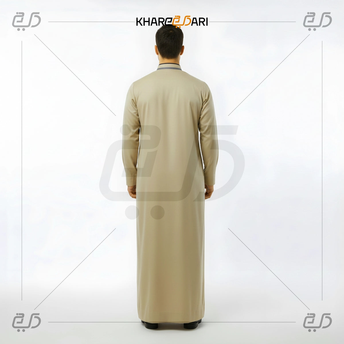 Striped Placket Mandarin-Collar Jubba