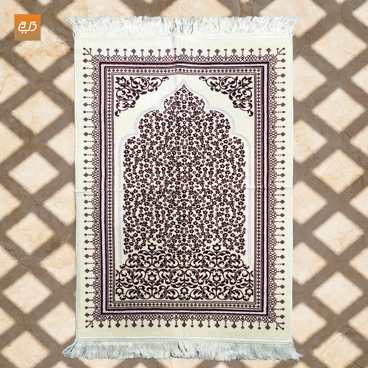Soft Velvet Cream Turkish | Floral Janamaz