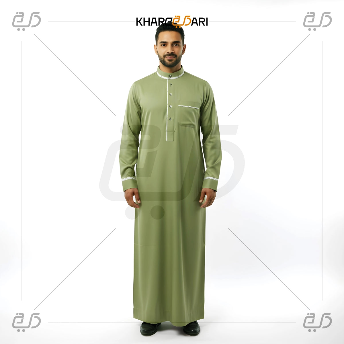 Olive Green Saudi Style Thobe For Men