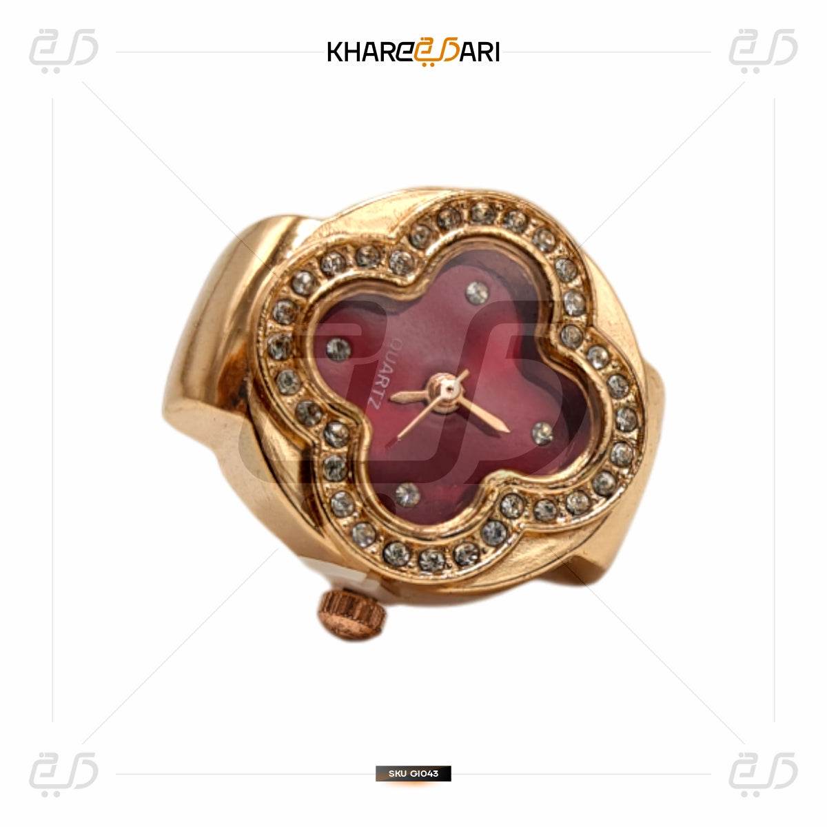 Elegant Flower Ring Watch – Gold Plated Quartz Finger Watch for Women - Khareedari 