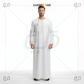 Moroccan Tassel Neck Embroidered White Jubba