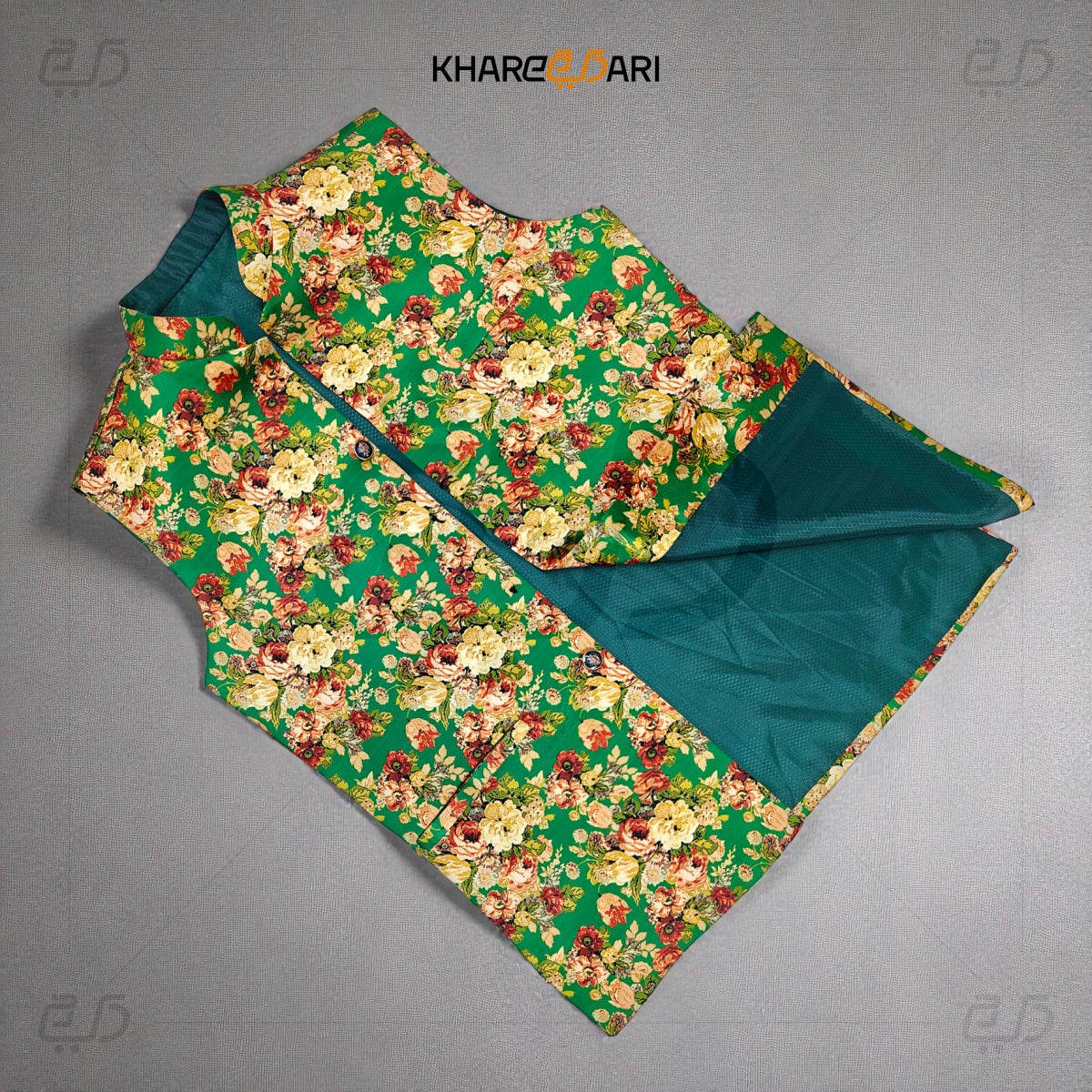 Floral Printed Satin Nehru Jacket (Sadri)